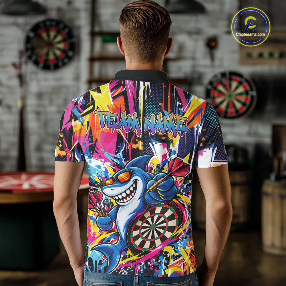 Custom Colorful Shark Dart Men Polo Shirt, Funny Graffiti Dart Team Jersey IPHW12637