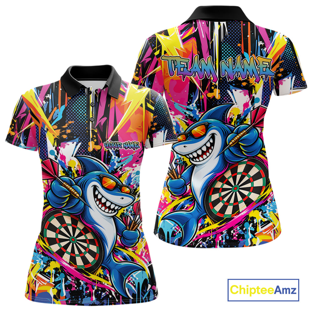 Custom Colorful Shark Dart Women Polo Shirt, Funny Graffiti Dart Team Jersey IPHW12637