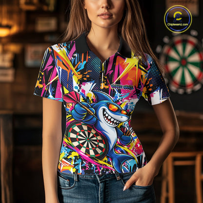 Custom Colorful Shark Dart Women Polo Shirt, Funny Graffiti Dart Team Jersey IPHW12637