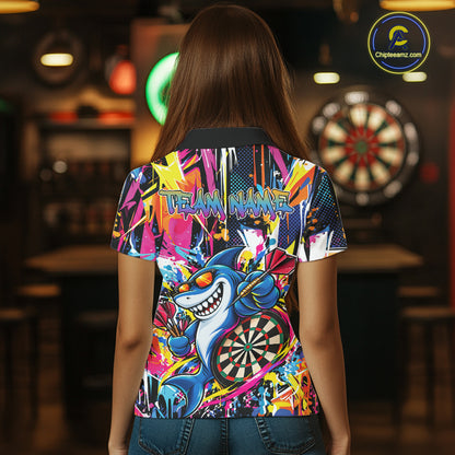 Custom Colorful Shark Dart Women Polo Shirt, Funny Graffiti Dart Team Jersey IPHW12637