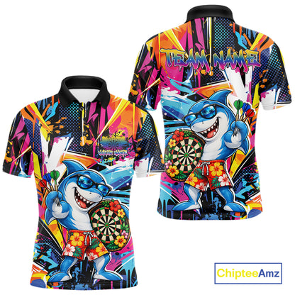 Custom Funny Shark Colorful Dart Men Polo Shirt, Tropical Graffiti Style Dart Jersey IPHW12646