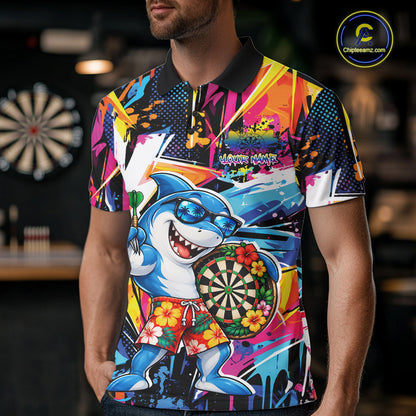 Custom Funny Shark Colorful Dart Men Polo Shirt, Tropical Graffiti Style Dart Jersey IPHW12646