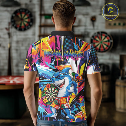 Custom Funny Shark Colorful Dart Men Polo Shirt, Tropical Graffiti Style Dart Jersey IPHW12646