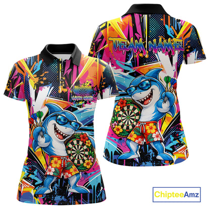 Custom Funny Shark Colorful Dart Women Polo Shirt, Tropical Graffiti Style Dart Jersey IPHW12646