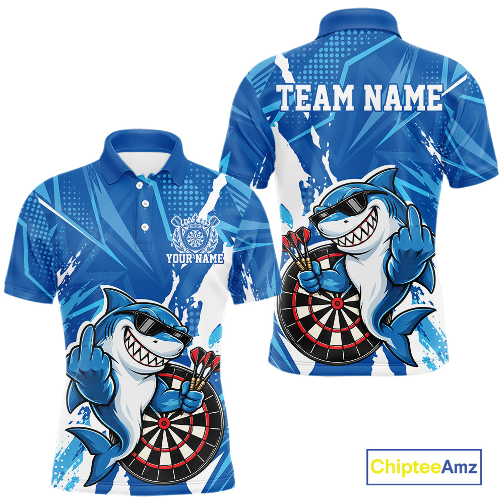 Custom Blue Funny Shark Dart Men Polo, Matching Team Dart Jersey Dart League Shirt IPHW12653