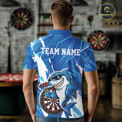 Custom Blue Funny Shark Dart Men Polo, Matching Team Dart Jersey Dart League Shirt IPHW12653