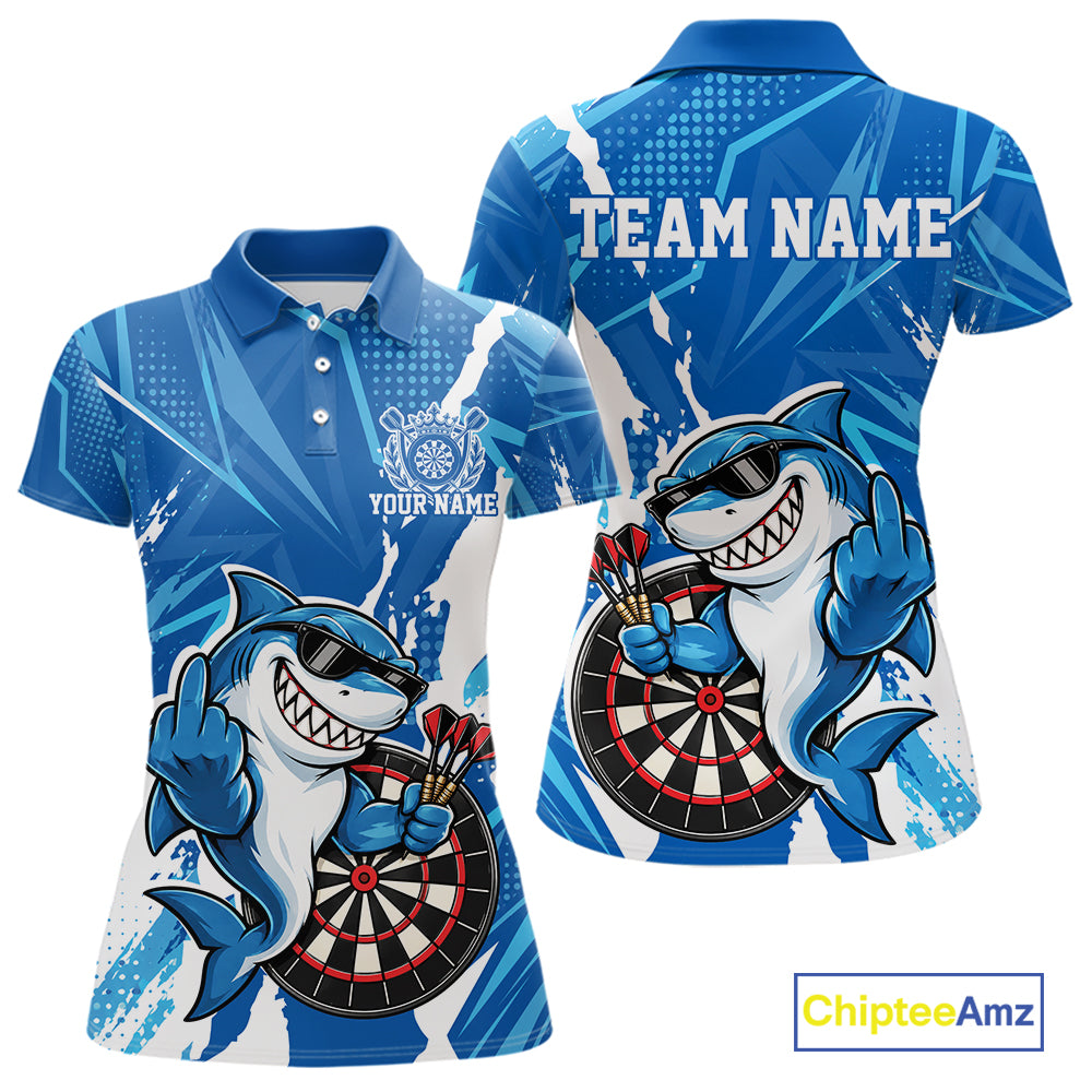 Custom Blue Funny Shark Dart Women Polo, Matching Team Dart Jersey Dart League Shirt IPHW12653