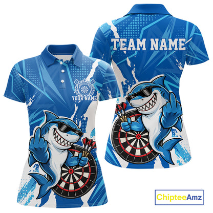 Custom Blue Funny Shark Dart Women Polo, Matching Team Dart Jersey Dart League Shirt IPHW12653