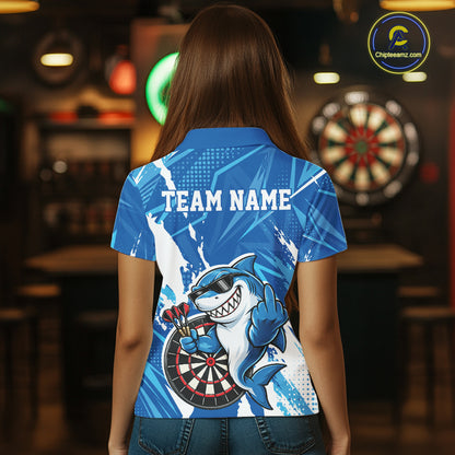 Custom Blue Funny Shark Dart Women Polo, Matching Team Dart Jersey Dart League Shirt IPHW12653