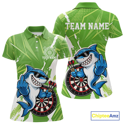 Custom Green Funny Shark Dart Women Polo, Matching Team Dart Jersey Dart League Shirt IPHW12654