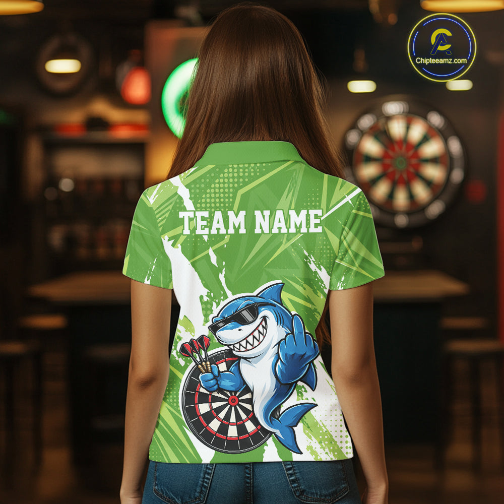 Custom Green Funny Shark Dart Women Polo, Matching Team Dart Jersey Dart League Shirt IPHW12654