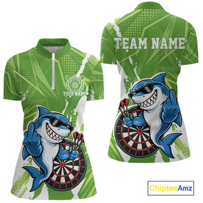 Custom Green Funny Shark Dart Women Quarter-Zip, Team Dart Jersey Dart League Shirt IPHW12654