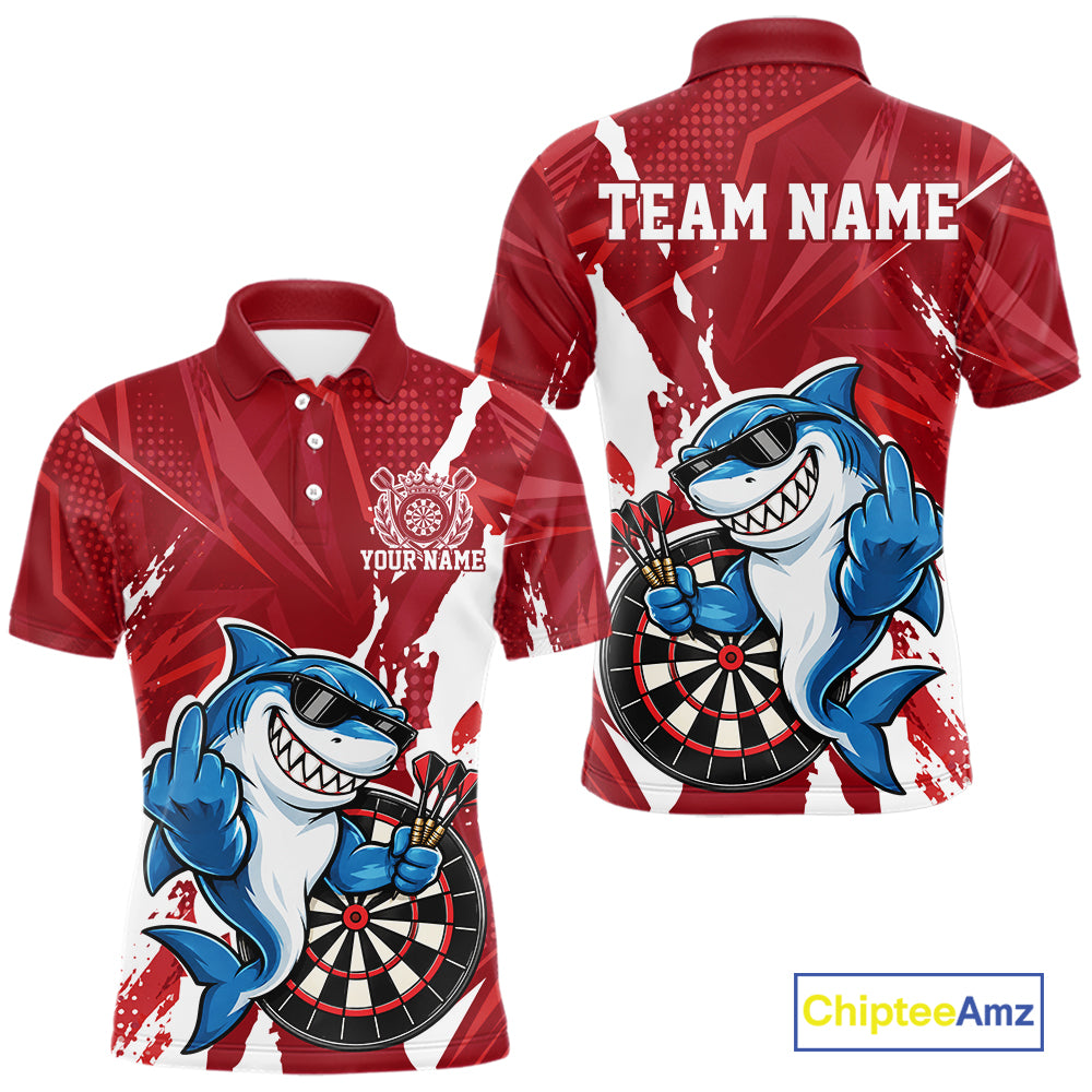 Custom Red Funny Shark Dart Men Polo, Matching Team Dart Jersey Dart League Shirt IPHW12655