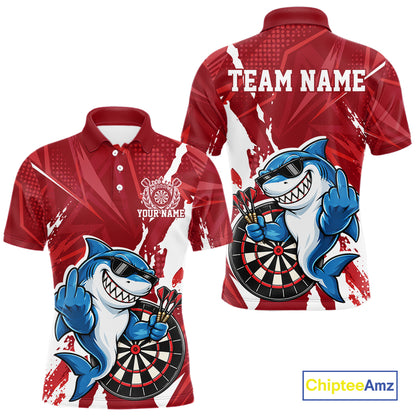 Custom Red Funny Shark Dart Men Polo, Matching Team Dart Jersey Dart League Shirt IPHW12655