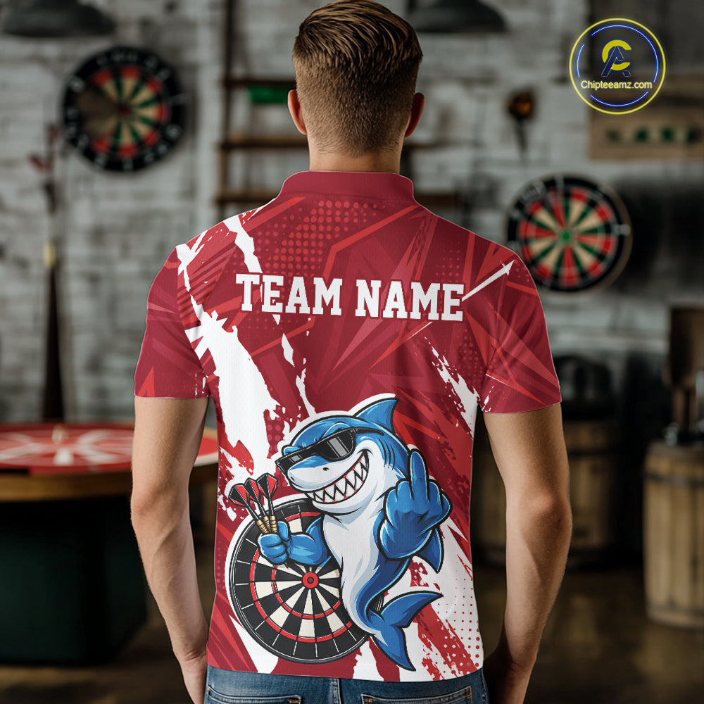Custom Red Funny Shark Dart Men Polo, Matching Team Dart Jersey Dart League Shirt IPHW12655