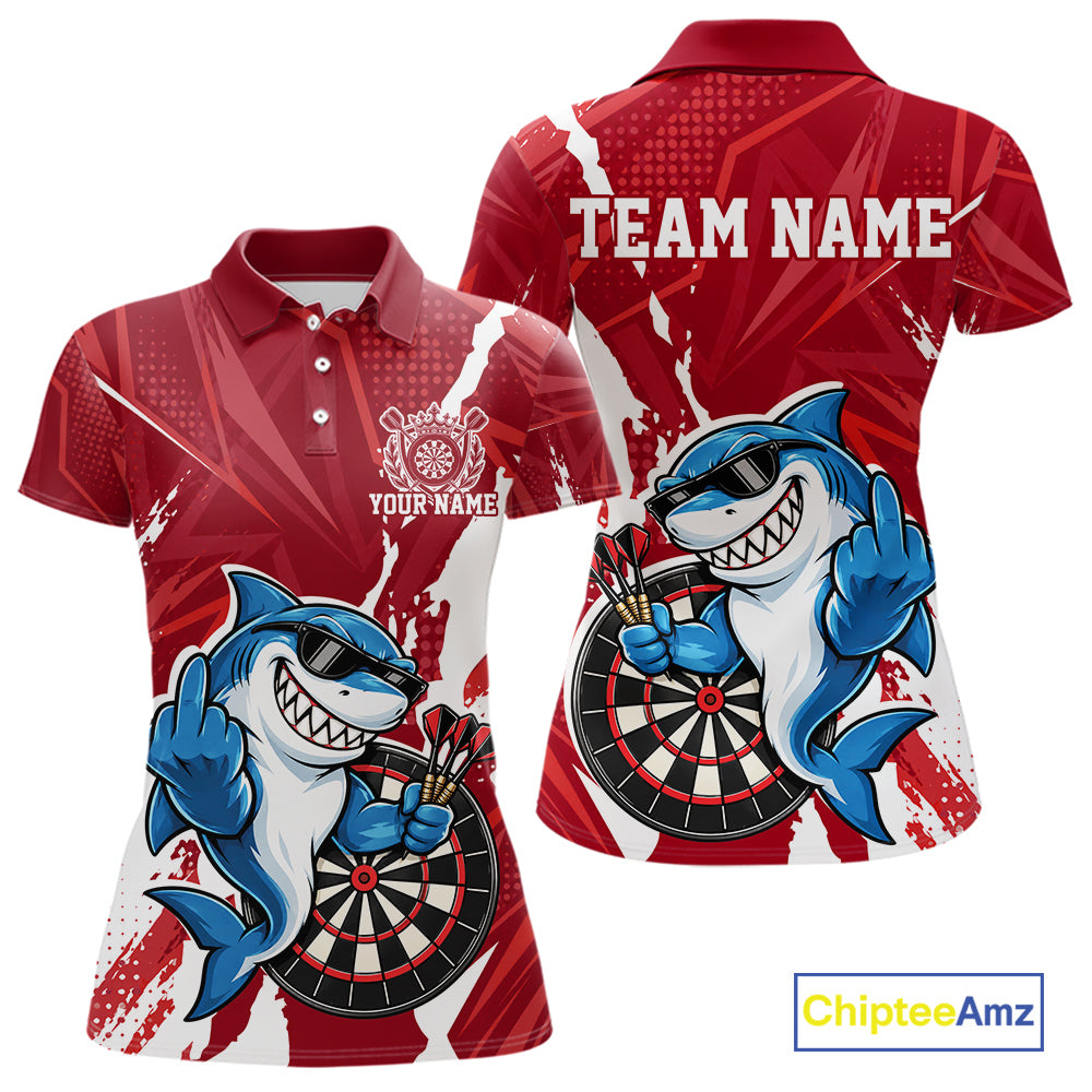 Custom Red Funny Shark Dart Women Polo, Matching Team Dart Jersey Dart League Shirt IPHW12655
