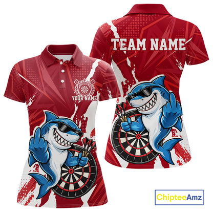 Custom Red Funny Shark Dart Women Polo, Matching Team Dart Jersey Dart League Shirt IPHW12655