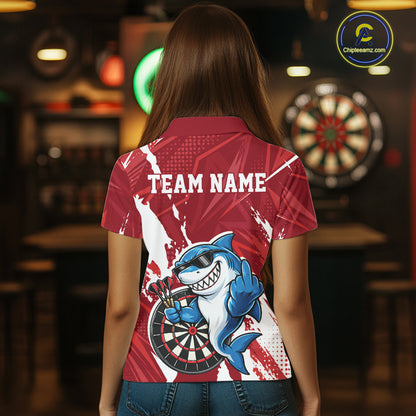 Custom Red Funny Shark Dart Women Polo, Matching Team Dart Jersey Dart League Shirt IPHW12655
