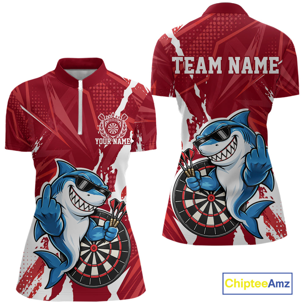 Custom Red Funny Shark Dart Women Quarter-Zip, Team Dart Jersey Dart League Shirt IPHW12655