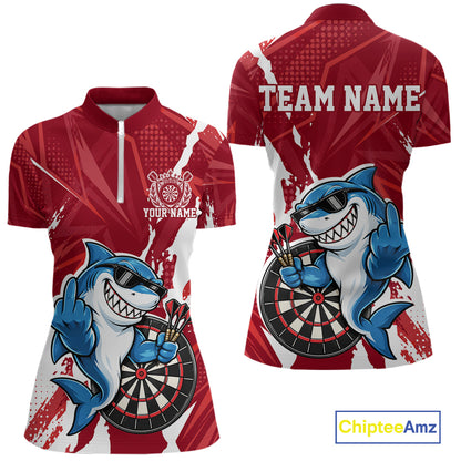 Custom Red Funny Shark Dart Women Quarter-Zip, Team Dart Jersey Dart League Shirt IPHW12655