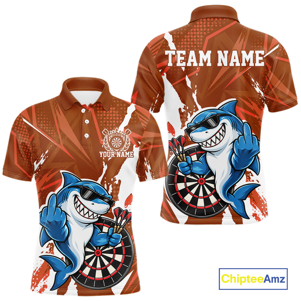 Custom Orange Funny Shark Dart Men Polo, Matching Team Dart Jersey Dart League Shirt IPHW12656
