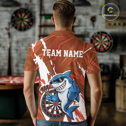 Custom Orange Funny Shark Dart Men Polo, Matching Team Dart Jersey Dart League Shirt IPHW12656