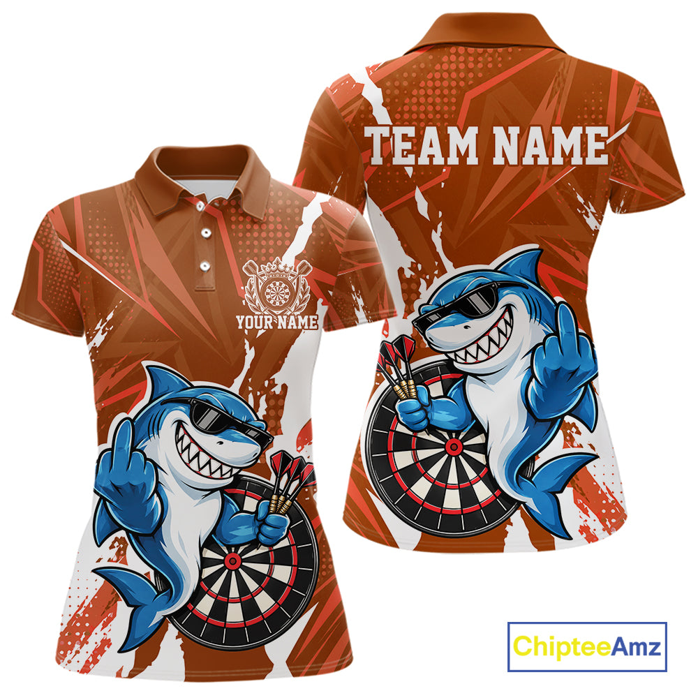 Custom Orange Funny Shark Dart Women Polo, Matching Team Dart Jersey Dart League Shirt IPHW12656