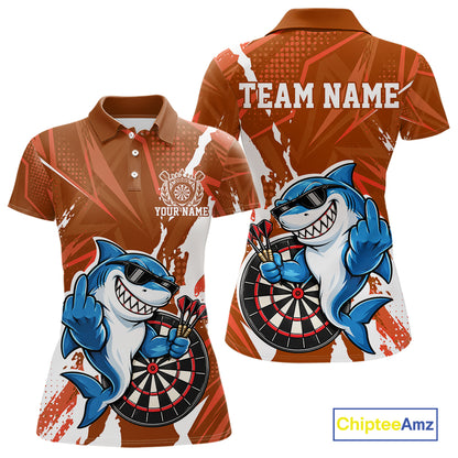 Custom Orange Funny Shark Dart Women Polo, Matching Team Dart Jersey Dart League Shirt IPHW12656