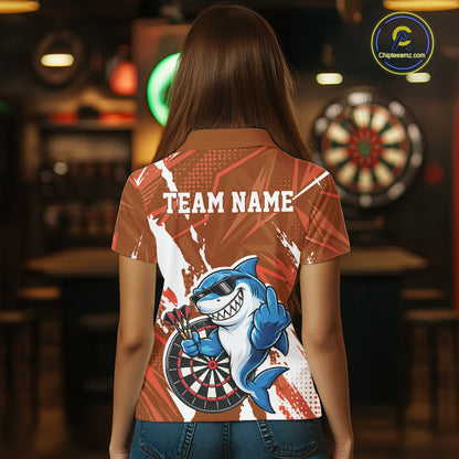 Custom Orange Funny Shark Dart Women Polo, Matching Team Dart Jersey Dart League Shirt IPHW12656