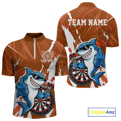 Custom Orange Funny Shark Dart Men Quarter Zip, Matching Team Dart Jersey Dart League Shirt IPHW12656