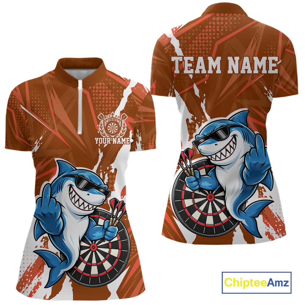 Custom Orange Funny Shark Dart Women Quarter-Zip, Team Dart Jersey Dart League Shirt IPHW12656