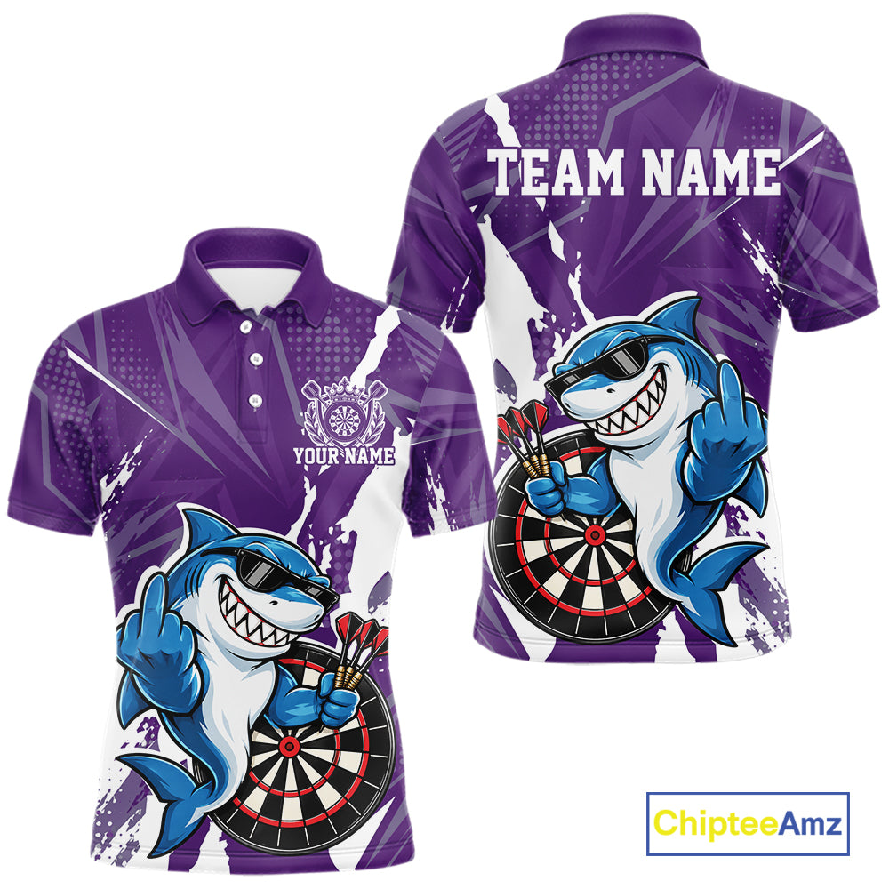 Custom Purple Funny Shark Dart Men Polo, Matching Team Dart Jersey Dart League Shirt IPHW12657