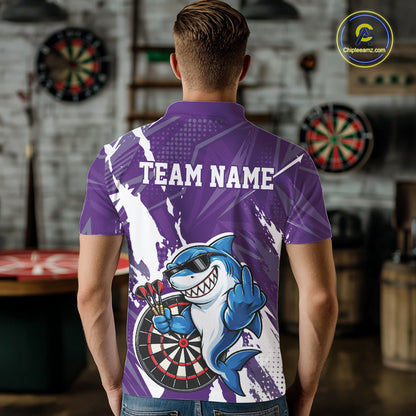Custom Purple Funny Shark Dart Men Polo, Matching Team Dart Jersey Dart League Shirt IPHW12657