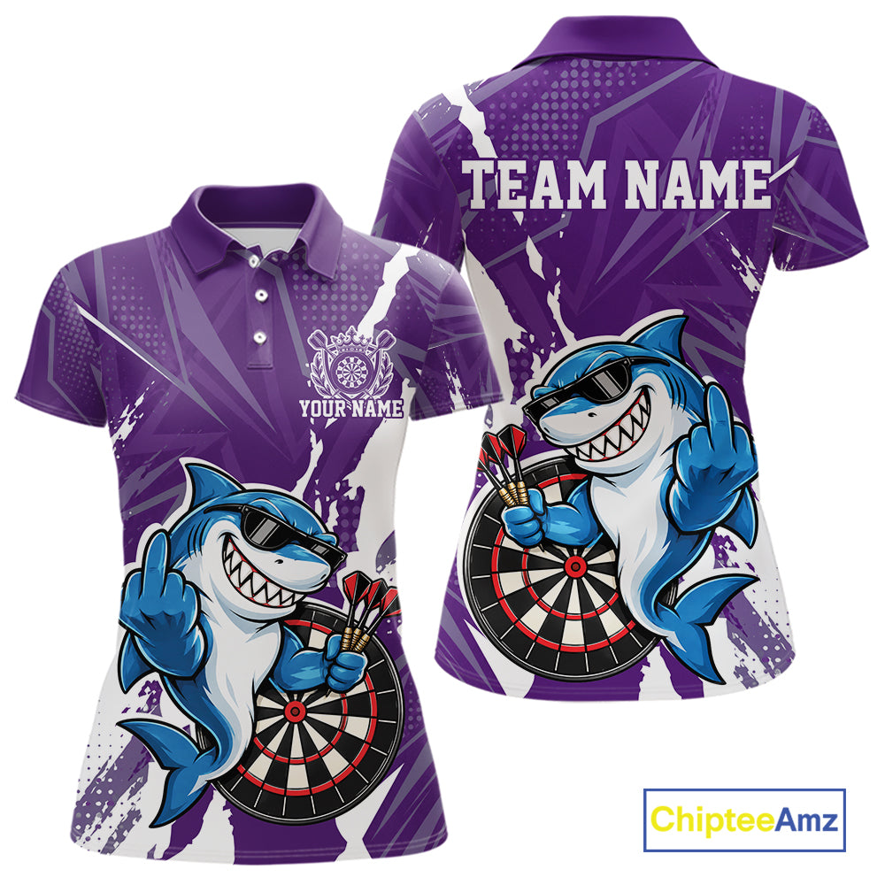 Custom Purple Funny Shark Dart Women Polo, Matching Team Dart Jersey Dart League Shirt IPHW12657