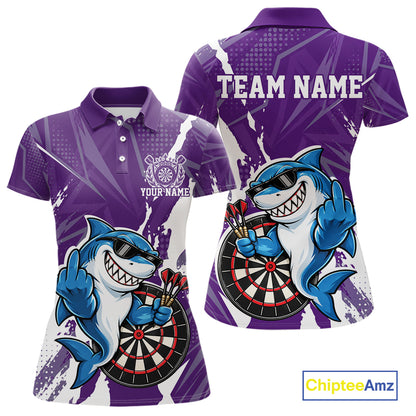 Custom Purple Funny Shark Dart Women Polo, Matching Team Dart Jersey Dart League Shirt IPHW12657
