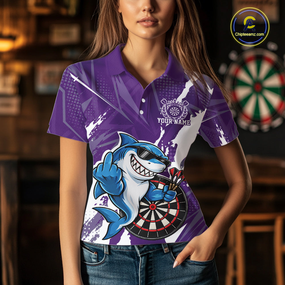 Custom Purple Funny Shark Dart Women Polo, Matching Team Dart Jersey Dart League Shirt IPHW12657