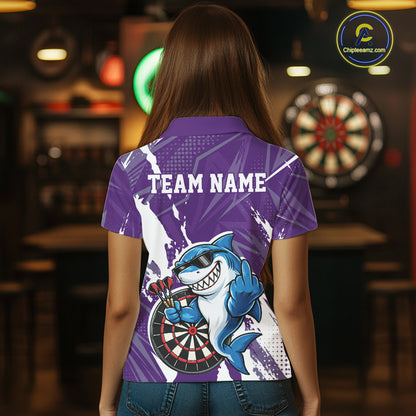 Custom Purple Funny Shark Dart Women Polo, Matching Team Dart Jersey Dart League Shirt IPHW12657