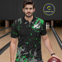 Load image into Gallery viewer, Custom Black And Green Splatter Camo Bowling Team Polo Shirts For Men IPHW10796