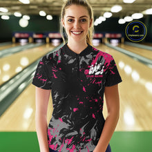 Load image into Gallery viewer, Custom Black And Pink Splatter Camo Bowling Team Quarter-Zip Shirts For Women IPHW10797