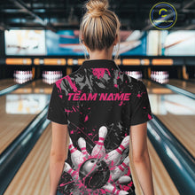 Load image into Gallery viewer, Custom Black And Pink Splatter Camo Bowling Team Quarter-Zip Shirts For Women IPHW10797
