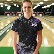 Load image into Gallery viewer, Custom Black And Purple Splatter Camo Bowling Team Quarter-Zip Shirts For Women IPHW10798