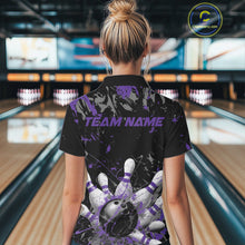 Load image into Gallery viewer, Custom Black And Purple Splatter Camo Bowling Team Quarter-Zip Shirts For Women IPHW10798