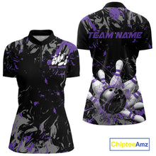Load image into Gallery viewer, Custom Black And Purple Splatter Camo Bowling Team Quarter-Zip Shirts For Women IPHW10798