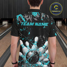 Load image into Gallery viewer, Custom Black And Turquoise Blue Splatter Camo Bowling Team Polo Shirts For Men IPHW10799