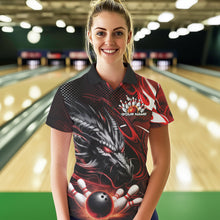 Load image into Gallery viewer, Custom Black And Red Flame Dragon Bowling Jerseys, Dragon Bowling Team Women Polo Shirts IPHW8919