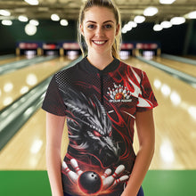 Load image into Gallery viewer, Custom Black And Red Flame Dragon Bowling Jerseys, Dragon Bowling Women Quarter-Zip Shirts IPHW8919