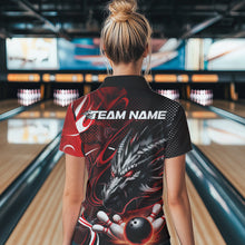 Load image into Gallery viewer, Custom Black And Red Flame Dragon Bowling Jerseys, Dragon Bowling Women Quarter-Zip Shirts IPHW8919