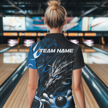 Load image into Gallery viewer, Custom Black And Blue Flame Dragon Bowling Jerseys, Dragon Bowling Women Quarter-Zip Shirts IPHW8920