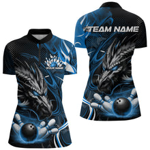 Load image into Gallery viewer, Custom Black And Blue Flame Dragon Bowling Jerseys, Dragon Bowling Women Quarter-Zip Shirts IPHW8920