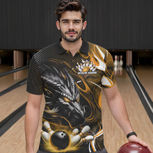 Load image into Gallery viewer, Custom Black And Yellow Flame Dragon Bowling Jerseys, Dragon Bowling Team Men Polo Shirts IPHW8921